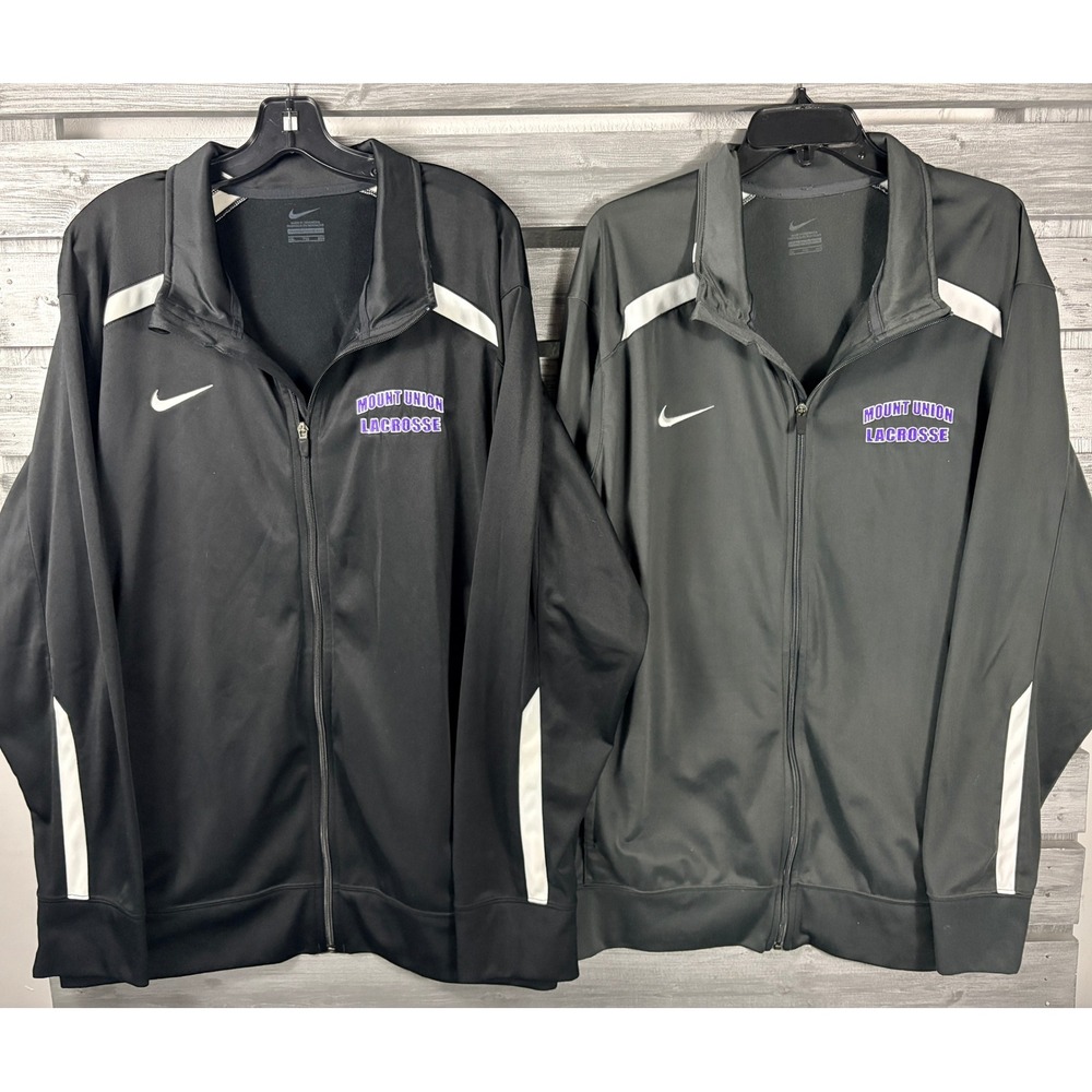 Nike Mount Union Lacrosse Track Jacket Mens Black/Gray Full Zip Up 2XL Lot of 2